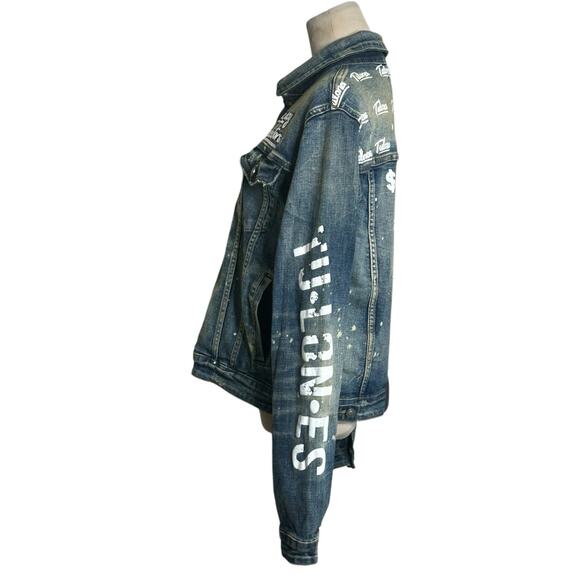 Tulones distressed splash paint stained long sleeves jean jacket size XS - Picture 7 of 15